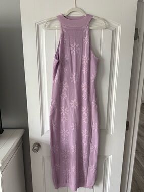 NEW Pink Lily Lilac Floral Knit Halter Midi Dress